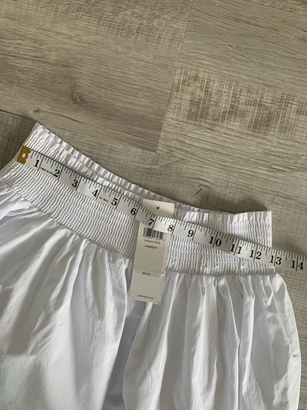 NWT Calvin Klein White Smocked-Waist Midi Skirt, Size M. - Picture 7 of 8